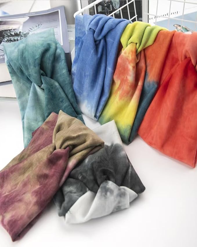 6 Pcs Wide Headbands for Women, Boho Tie Dye Headbands, Soft Fashion Headbands, Hair Bands for Daily Workout Yoga, Z-CF