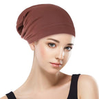 Silk Satin Lined Bonnet Sleep Cap - Adjustable Stay on All Night Hair Wrap Cover Slouchy Beanie for Curly Hair Protection for Women and Men - Solid Caramel