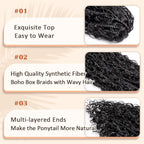 Drawstring Ponytail for Women 18 inch Boho Box Braids with Long Wavy Hair Clip in Ponytail Extension Synthetic Hair Extensions Ponytail for Daily Use (1B#, 18 Inch)