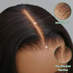 KLAIYI Bye Bye Knots Glueles Highlight Blonde Body Wave Wig Human Hair Precut 7x5 HD Lace Front Wig Pre Plucked Pre Bleached Ombre Wig with Dark Roots Chocolate Brown Wig 16Inch