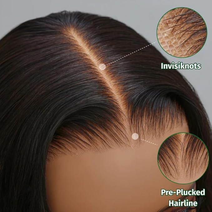 KLAIYI Bye Bye Knots Wear and Go Glueless Wig Highlight Blonde Body Wave 7x5 Precut HD Lace Front Wig Human Hair Pre Bleached Pre Plucked Ombre Wig with Dark Roots Chocolate Brown Ready to Wear 14Inch