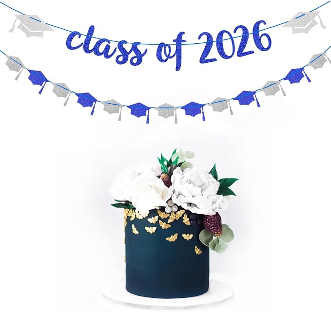 Navy-Blue Silver Party-Decorations Graduation Banner-Streamers - Image 7