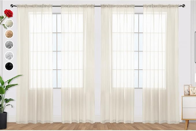 SpaceDresser Ivory Sheer Curtains 4 Panels Rod Pocket Semi-Sheer Curtain 54 by SpaceDresser
