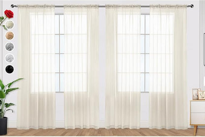 SpaceDresser Ivory Sheer Curtains 4 Panels Rod Pocket Semi-Sheer Curtain 54 by SpaceDresser