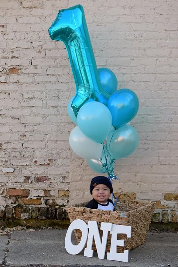 3 Balloon Numbers Birthday Decorations, 40In Light Blue Balloons - Image 2