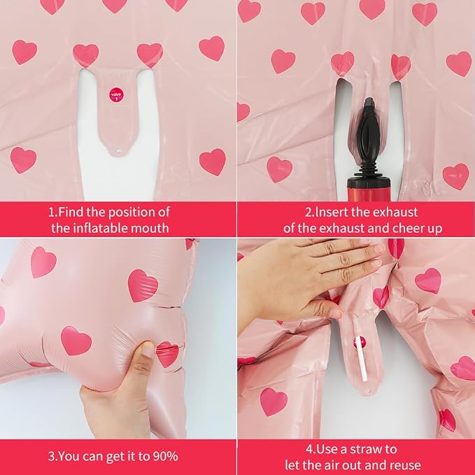 38 Inches Bow Balloon with Pink Heart Print - Image 3