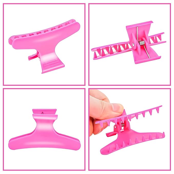 Ondder 48 Pcs Hot Pink Butterfly Hair Clips for Styling and Sectioning - Pro Claws Clamps for Cutting, Coloring - Hair Accessories for Women Girls