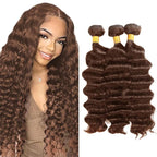 30 32 34 Inch Color 4 Deep Wave Bundles Human Hair Dark Brown Bundles Double Weft Brown Deep Wave Bundle Niegmeag Brazilian Virgin Remy Hair Extensions