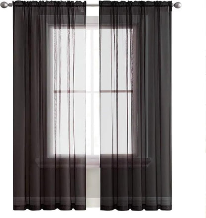 SpaceDresser Basic Rod Pocket Sheer Voile Window Curtain Panels Black 1 Pair 2 - Image 2