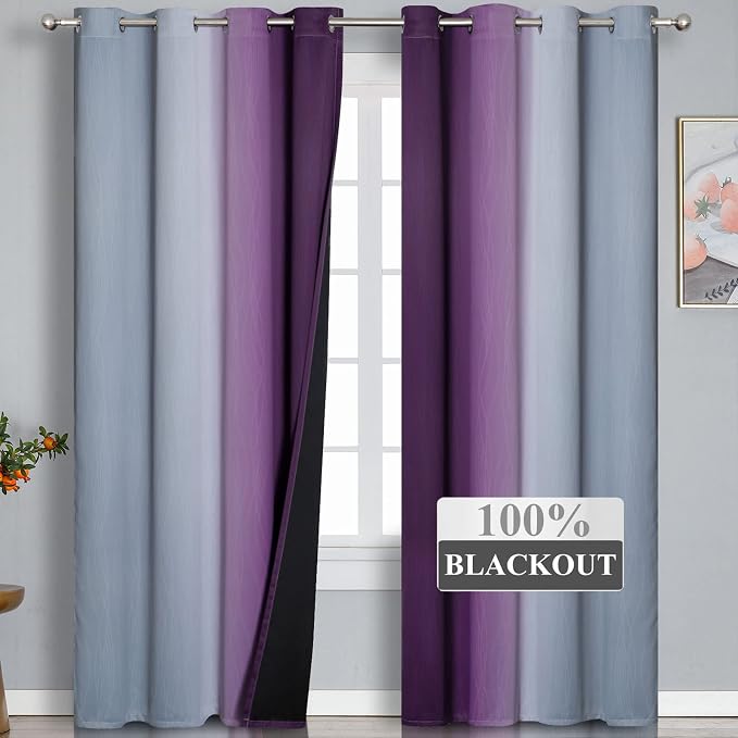 Grey and Purple Blackout Curtains - Image 2