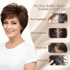 Short Hair Topper for Thinning Hair 4 Inch Short Pixie Cut Hair Toppers Pieces Natural Curly Texture Synthetic Black Wiglets Hairpieces (Chocolate Copper Brown, 4 inch)