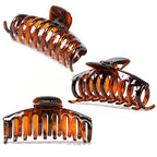 Polycarbonate Strong hold large hair claw clips for women thick hair, 3 counts in set of black/tortoise shell Brown/Clear resin big hair clips 4.3 inch in velvet gift bag (Plain)