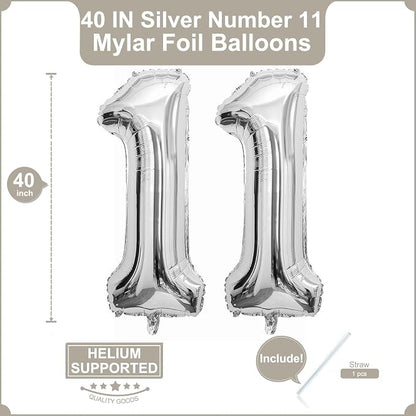 40 Inch Silver 11 Balloons Giant Number 11 Balloons Silver 11 Birthday Balloons - Image 2