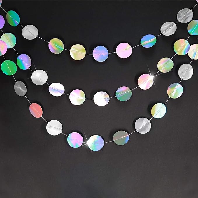 Cheerland Iridescent Party Decorations Holographic Circle Garlands Disco Theme - Image 2