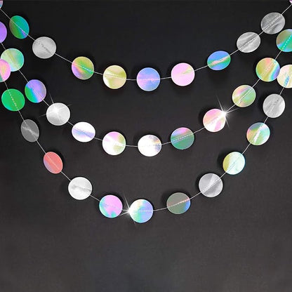 Cheerland Iridescent Party Decorations Holographic Circle Garlands Disco Theme - Image 2