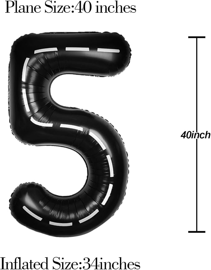 Race Car 40 Inch Black 5 Big Large Helium Balloon Number 0-9 | Track Giant - Image 5