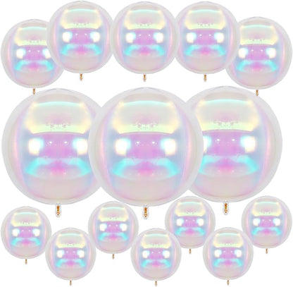 15 Pcs Iridescent Round Foil Balloons, 22/15/10 Inch 4D Ball Balloons Clear by Sowide