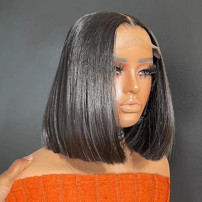 Bob Wig Human Hair Real 100% Human Hair 180% Density Wigs for Black Women 5x1 Bob Lace Closure Wigs Human Hair Natrural Black 10inch