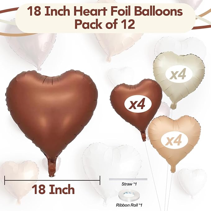 Cream Brown Heart Balloons - Image 2