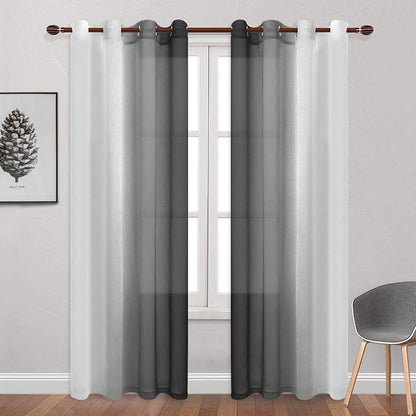DWCN Black Ombre Faux Linen Sheer Curtains - Image 2