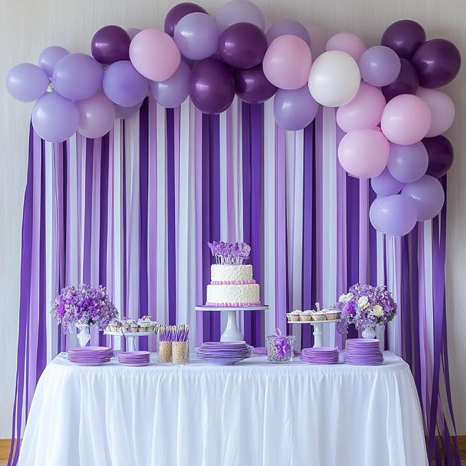 8 Purple Streamers with White, 656ft Pack of Crepe Paper Party Decorations | - Image 2