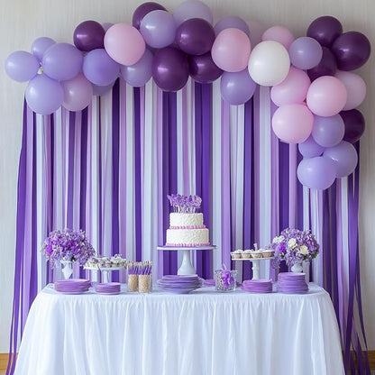 8 Purple Streamers with White, 656ft Pack of Crepe Paper Party Decorations | - Image 2