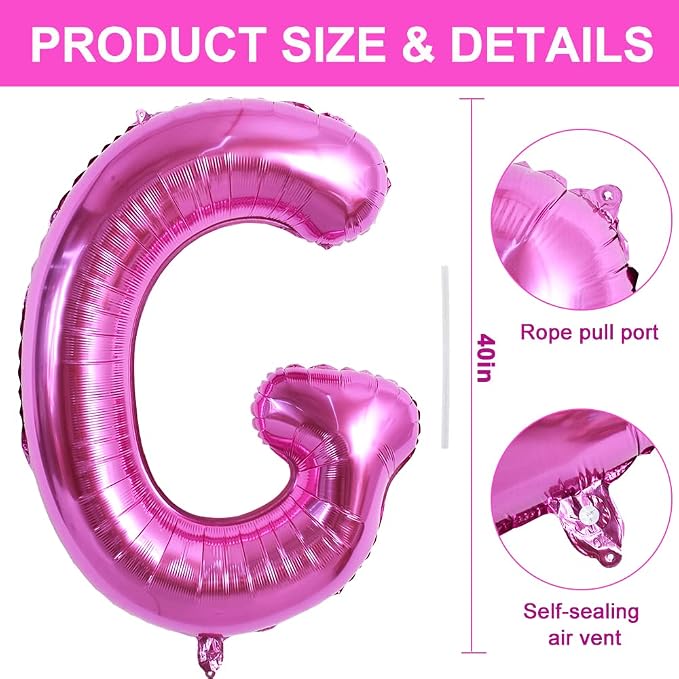 TONIFUL 40 Inch Large Rose Red Letter G Balloons Giant Hot Pink Alphabet Letter - Image 3