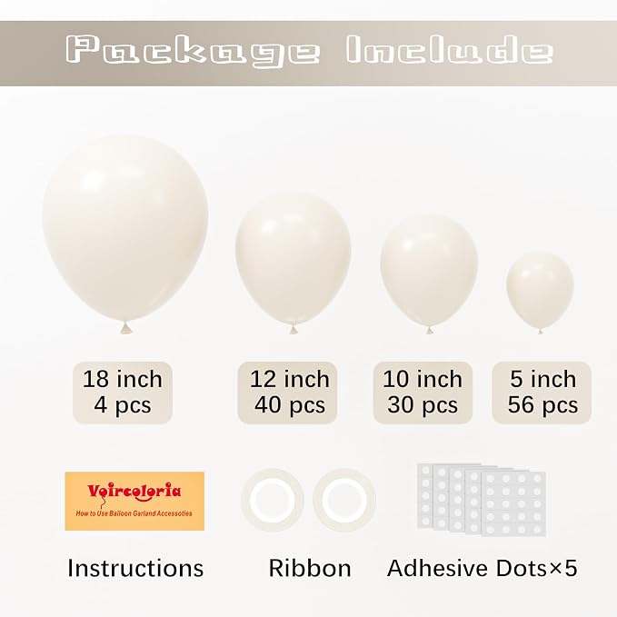 Voircoloria 130pcs White Sand Balloons Garland Arch Kit, 18 12 10 5 Inch | - Image 2