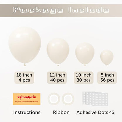 Voircoloria 130pcs White Sand Balloons Garland Arch Kit, 18 12 10 5 Inch | - Image 2