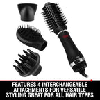 CHI Volumizer 4-in-1 Blowout Brush, Hair Dryer Creates Smooth, Silky & Shiny Hair, Four Interchangeable Attachments For Versatile Styling, Black