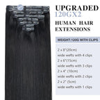 Straight Clip in Hair Extensions Real Human Hair 2 Pack 240g Seamless Clip in Hair Extensions for Women Full Max with 16Pcs PU Skin Weft 20inch Natural Black