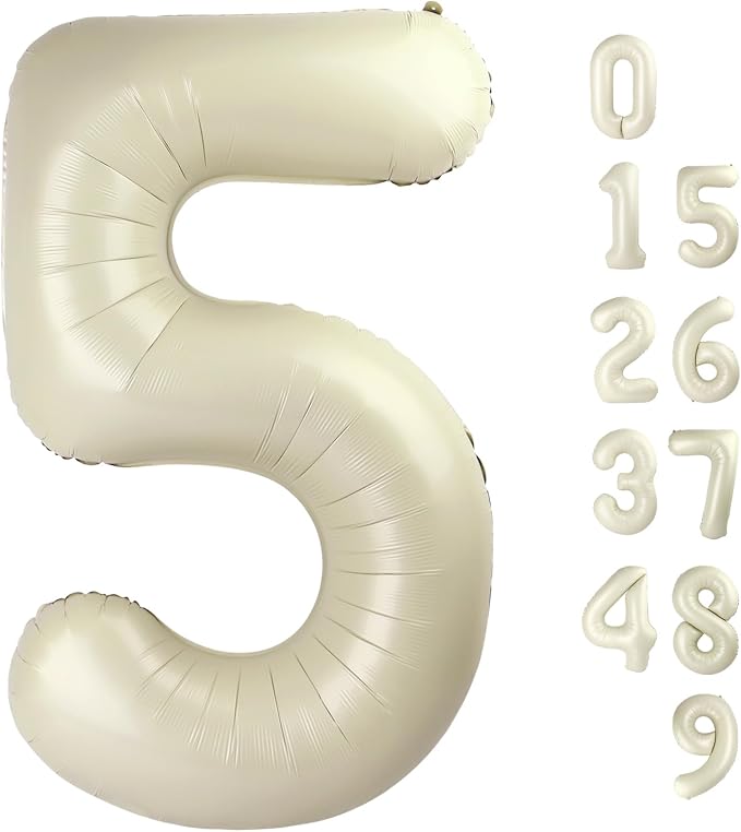5 Balloon Number 40 Inch Cream Balloons by Mluchee