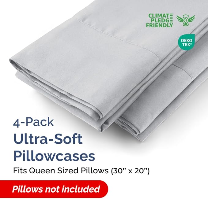 Queen Pillow Cases - 4 Pack - Super Soft Pillowcase Covers - Envelope Enclosure - Hotel Quality Pillow Protectors - Wrinkle Free, Shrink & Stain Resistant - Machine Washable - 20" x 30" (Steel Blue)