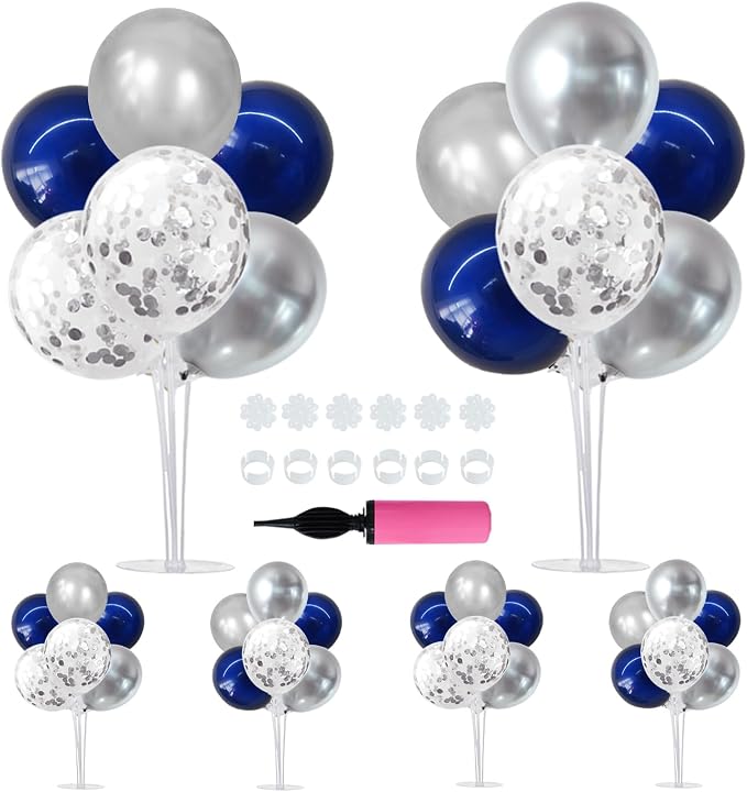 TONIFUL 6 Set Navy Blue Silver Balloon Stand Balloon Centerpieces by TONIFUL