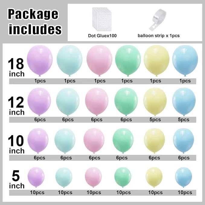 Pastel Rainbow Balloon Arch Kit, Macaron Assorted Colorful Party Balloons | - Image 2
