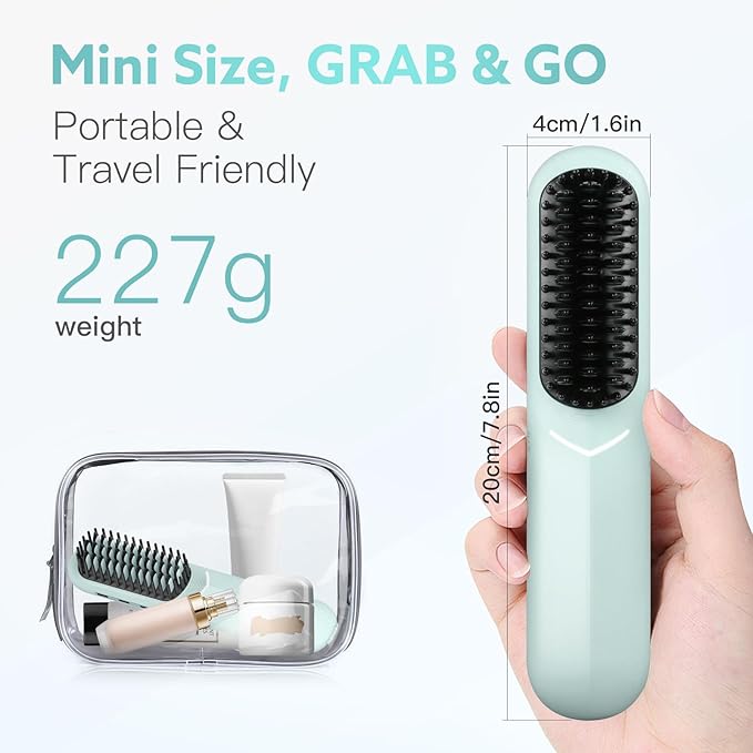Cordless Hair Straightener Brush - Webeauty Portable On-The-Go Straightener for Women | USB Rechargeable, Fast Heating, 200M Negative Ions, 6400mAh, Perfect for Daily Commute & Short Trips (Ice Blue)