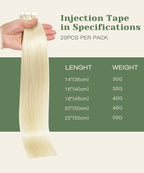 SURNEL Injected Tape in Hair Extensions Human 16 Inch Platinum Blonde Seamless Remy Invisible Tape in Extensions 20 Pcs 35g(#60,16)