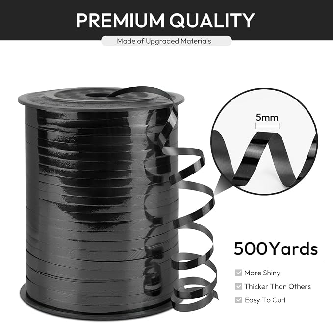 Black Curling Ribbon, 1/5" Wide x 500 Yards Christmas Curling Ribbons - Image 2
