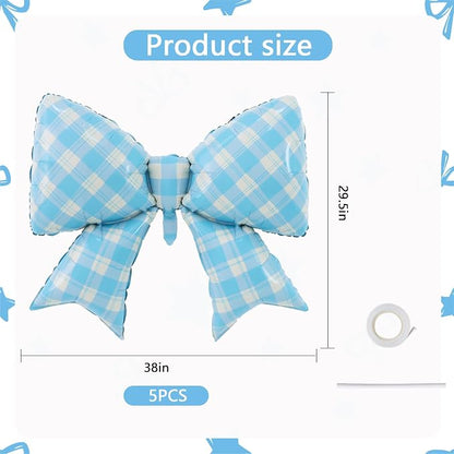 38 Inches Bow Balloon Checkered Blue - Image 2