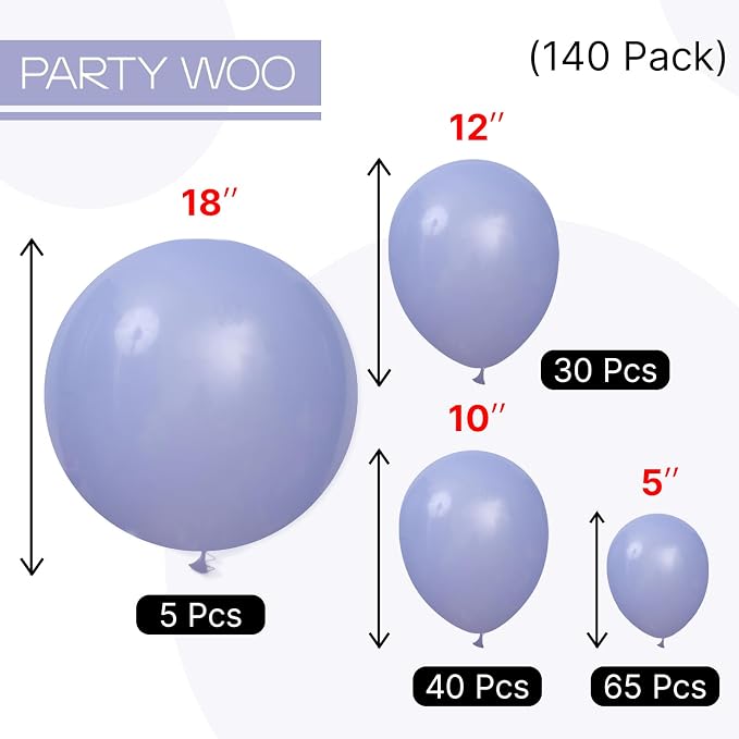 PartyWoo Dusty Purple Balloons 140pcs Lavender Lilac Boho Neutral Color | 18 12 - Image 8