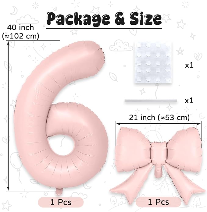 Dusty Pink 6 Balloons with Bow Balloons, 40 Inch Giant Self Inflating Pastel - Image 2