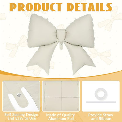 6 Pcs Beige Bow Balloons for Girls, 38 Inch Bow Foil Balloons, Bows Gender - Image 5