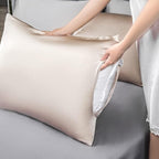 Mulberry Silk Pillowcase for Hair and Skin,Cooling Silk Pillow Case with Hidden Zipper,Allergen Proof Dual Sides Soft Breathable Smooth Silk Pillow Cover for Women (Champagne, Body)