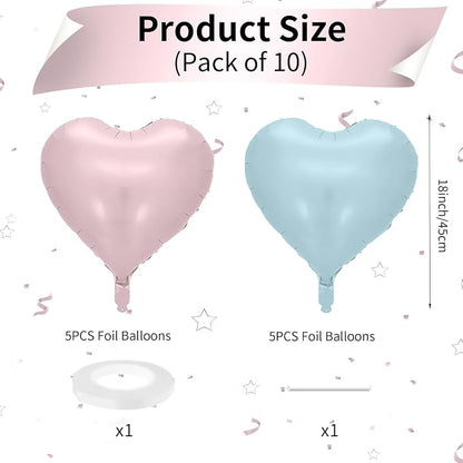 Pink Blue Heart Balloons, 18 Inch Pastel Blue Pink Foil Balloons, 18 Inch Light - Image 2