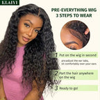 KLAIYI Bye Bye Knots Glueless Wig Pre Cut Water Wave HD Lace Front Wigs Human Hair Pre Bleached Pre Plucked Ready to Go Wigs for Women 30S Easy to Wear Put On and Go Curly Wig Beginner Friendly 14Inch