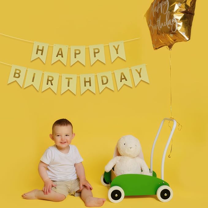 ZHENGYE Happy Birthday Banner Yellow Birthday Decoration Sign Birthday Party - Image 3