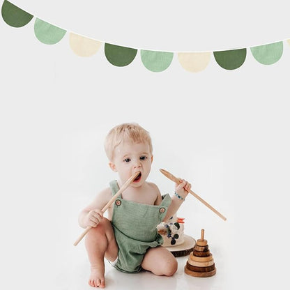 2 Sets of Sage Green Half Round Banner 18Pcs Nursery Garland Flags Olive Green - Image 4
