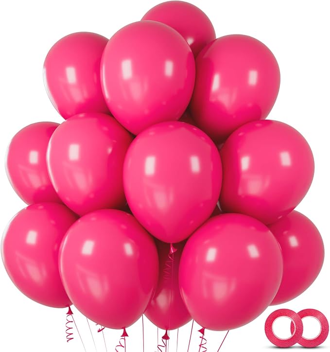 Hot Pink Balloons 100 pcs 12 inch Thicken Latex Hot Pink Balloon Pink Round by ASIYUHY