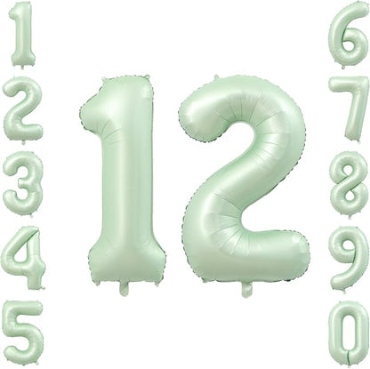 Olive Green Number 12 Balloon 40 Inch, Floral Backdrop by Unknown