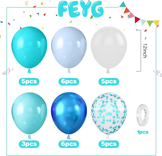 Ocean Balloons, 12 Inch Teal Blue Pearl Blue Metallic Blue Clear Balloons and - Image 2